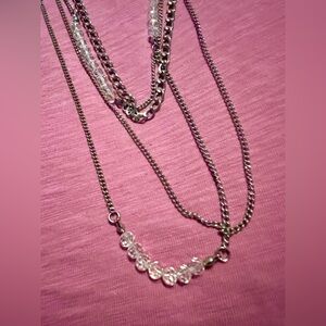 Silver Chain and Rhinestone Four Layer Necklace